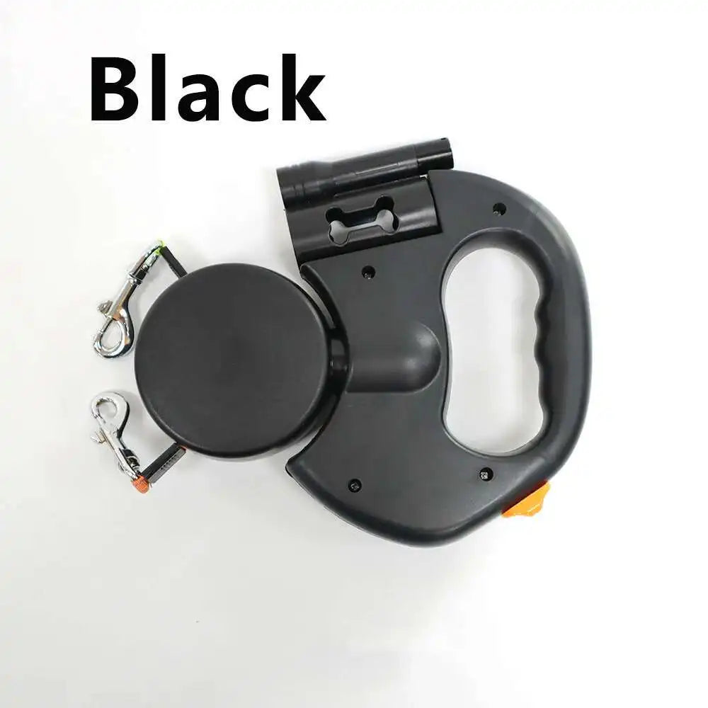 Auto Retractable Double-Ended Dog Leash 3m with LED Flashlight Waste Bag Box Roulette 360 Degree Dual Traction Rope Pet Supplies