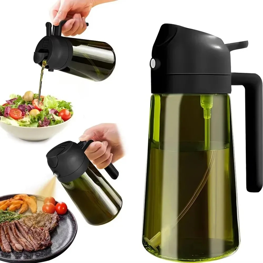 470ML Light-Blocking Dark Oil Sprayer for Cooking 2 in 1 Olive Oil Dispenser Bottle for Kitchen Dark Green Glass Oil Bottle