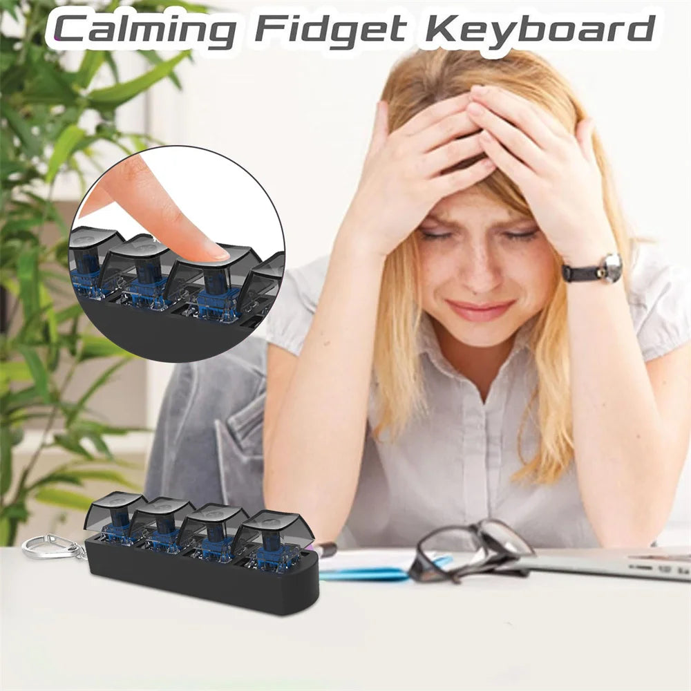 4Keys Button Keycap Stress Relief Adult Fidget Toy Keychain 4 Keys Keyboard Fidget Gadgets Toys DIY Keyboard Keychain Toys