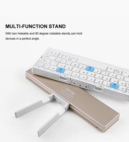 BOW Mini Folding Bluetooth Keyboard Wireless Keypad Support3 Devices With Stand Rechargeable Foldable Keyboard for Phone Tablet