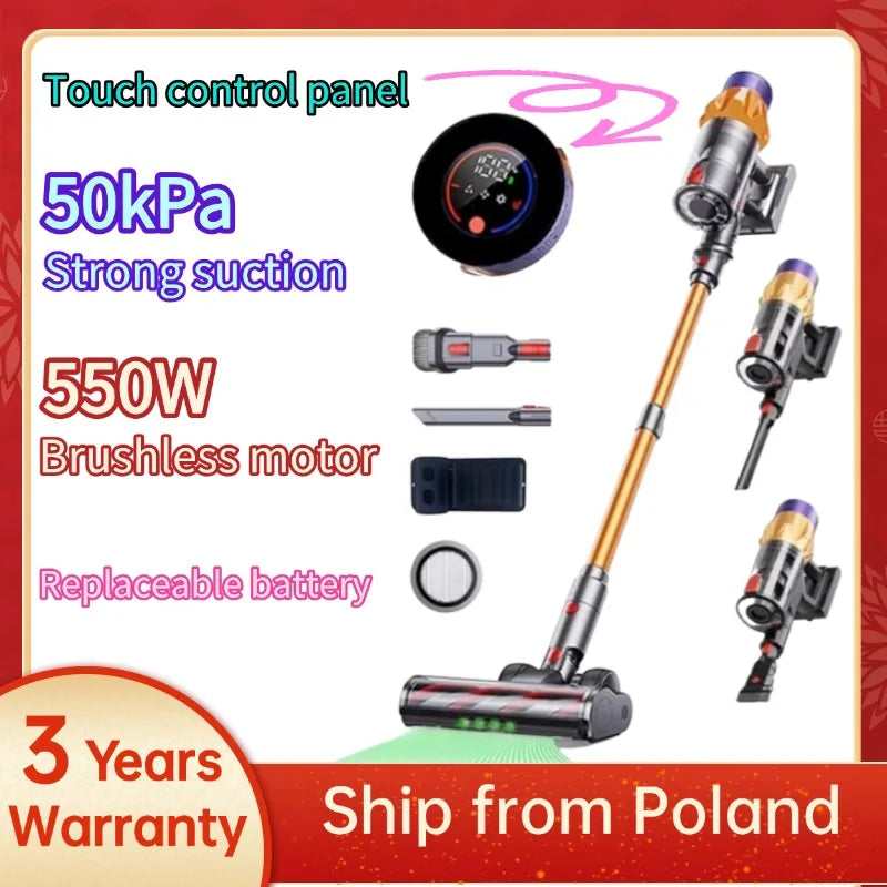 2025 MPQU V18 50kPa 550W Wireless Vacuum Cleaner Touch Control Screen Removable Battery 3 Power Mode Rechargeable Vacuum Cleaner
