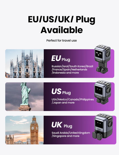 UGREEN 65W GaN Charger Uno Robot Design Quick Charge 4.0 3.0 PPS PD Fast Charger for iPhone 17 16 15 Pro Macbook  Laptop Tablet