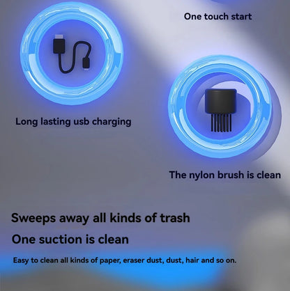 Vacuum Cleaner Desktop Mini Rechargeable-Car Vacuum & Automatic Rubber Shavings & Keyboard Dust Extractor for Portable Cleaning