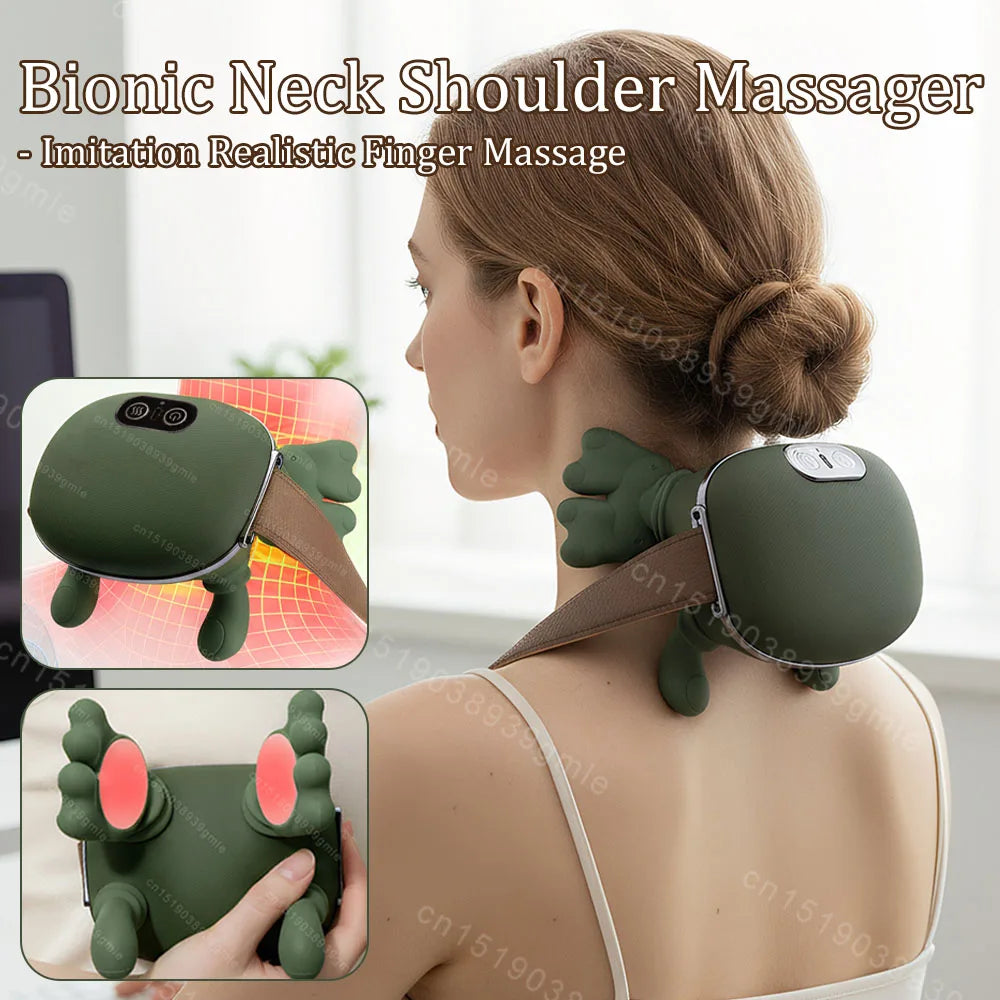 Electric Neck Shoulder Bionic Massager Kneading for Cervical Spine Back Pain Relief Muscles Relax Trapezius Neck Massager