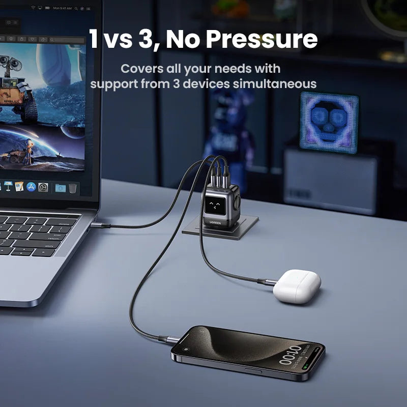 UGREEN 65W GaN Charger Uno Robot Design Quick Charge 4.0 3.0 PPS PD Fast Charger for iPhone 17 16 15 Pro Macbook  Laptop Tablet