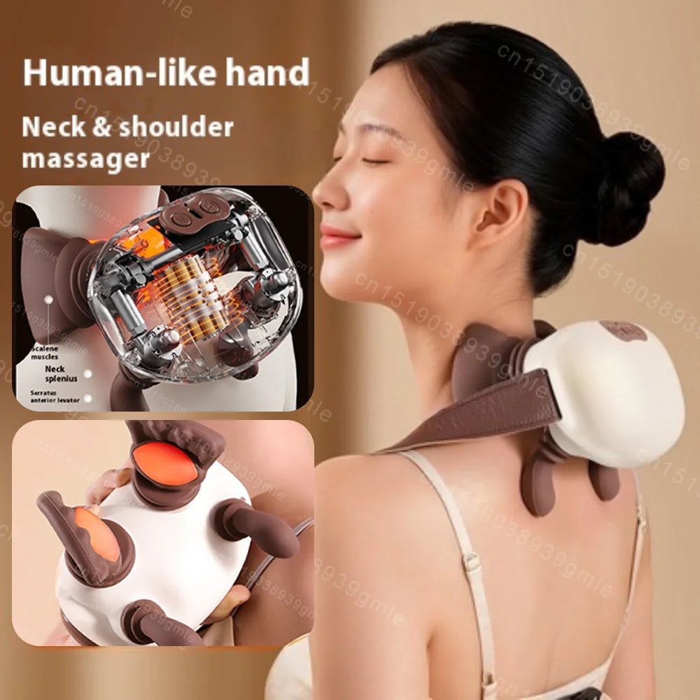 Electric Neck Shoulder Bionic Massager Kneading for Cervical Spine Back Pain Relief Muscles Relax Trapezius Neck Massager