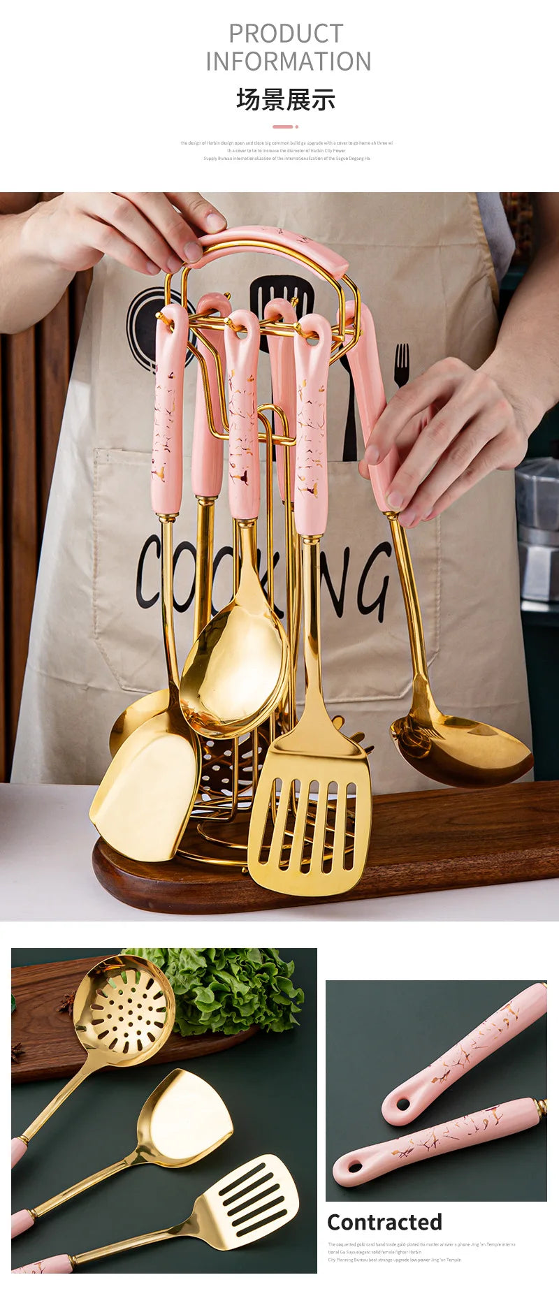 7pcs stainless steel spatula soup spoon kitchenware set cooking spatula kitchen supplies ceramic handle Nordic kitchen tools