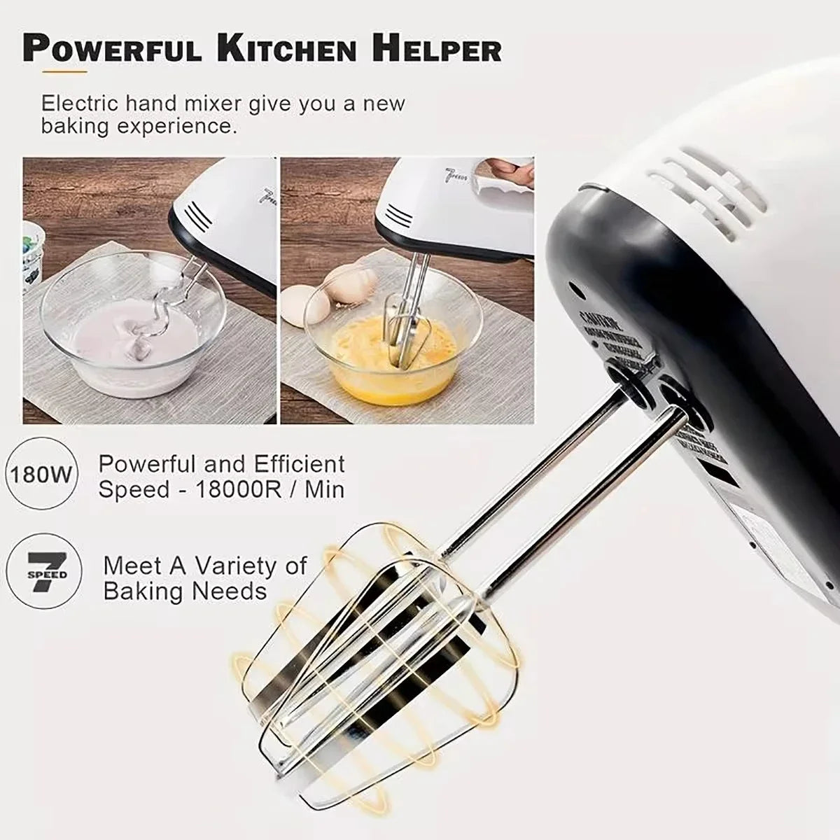 Handheld Electric Egg Beater 7-Speed Mini Automatic Mixer for Egg White And Cream with EU/US Plug Household Kitchen Tool