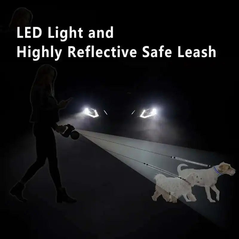 Auto Retractable Double-Ended Dog Leash 3m with LED Flashlight Waste Bag Box Roulette 360 Degree Dual Traction Rope Pet Supplies