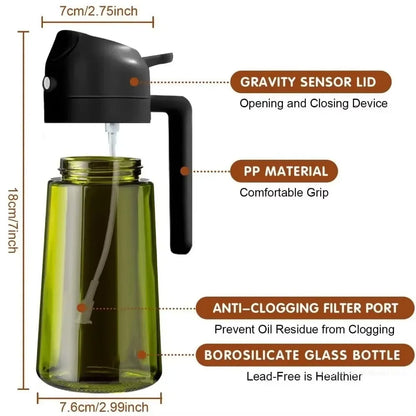 470ML Light-Blocking Dark Oil Sprayer for Cooking 2 in 1 Olive Oil Dispenser Bottle for Kitchen Dark Green Glass Oil Bottle