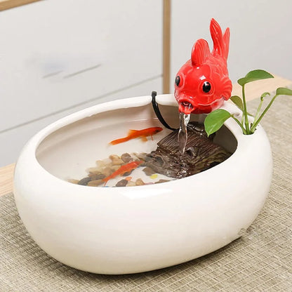 Ceramic Fountain Meditation Calming Waterfall Hydroponic Vase Fish Tank Feng Shui Water Feature Office Home Decor Powered