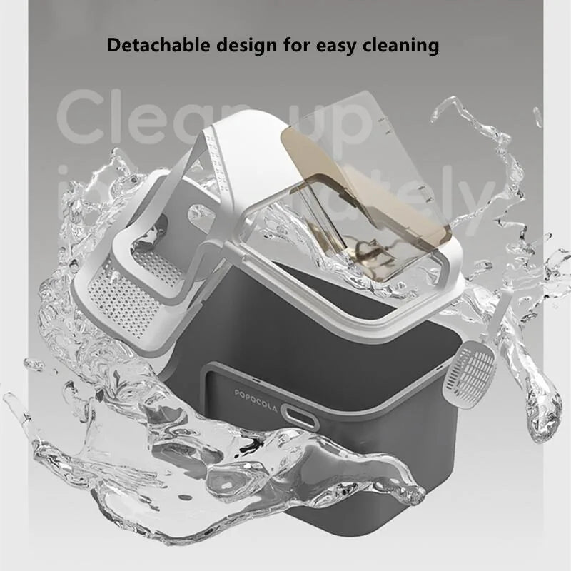 Large Cat Litter Boxes Corridor Style Design Enclosed Litter Tray Odor Splash-Proof Kitten Toilet Convenient Lid Pet Clean