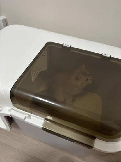 Large Cat Litter Boxes Corridor Style Design Enclosed Litter Tray Odor Splash-Proof Kitten Toilet Convenient Lid Pet Clean