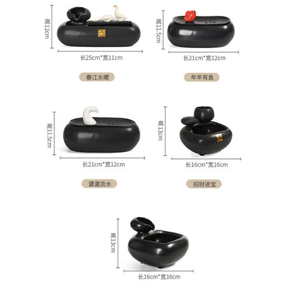 Ceramic Fountain Meditation Calming Waterfall Hydroponic Vase Fish Tank Feng Shui Water Feature Office Home Decor Powered