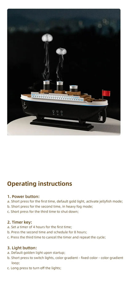 Titanic Ship Model Air Humidifier Remote Control Home 250ml Essential Oil Jellyfish Smoke Ring Spray Aroma Diffuser Humidifiers