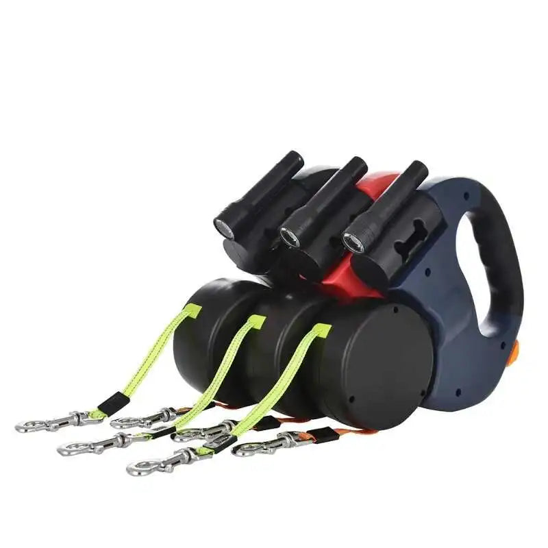 Auto Retractable Double-Ended Dog Leash 3m with LED Flashlight Waste Bag Box Roulette 360 Degree Dual Traction Rope Pet Supplies