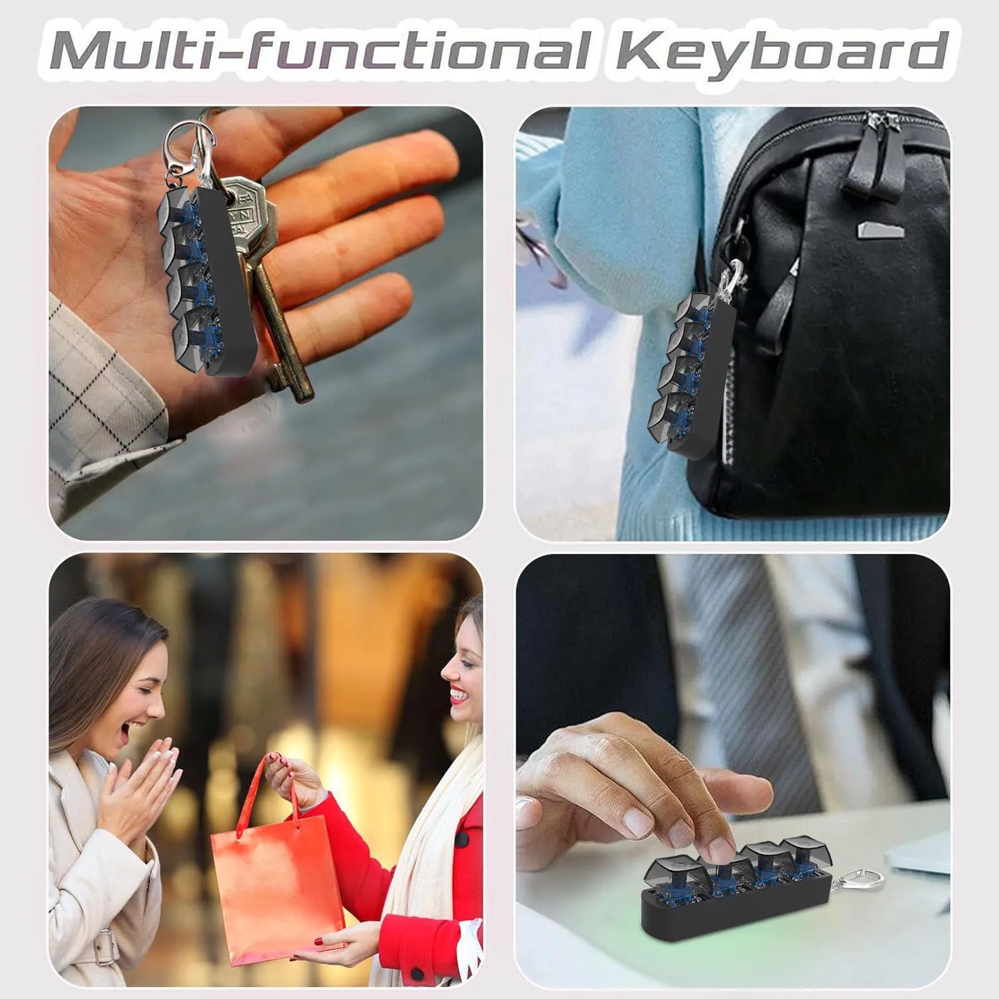 4Keys Button Keycap Stress Relief Adult Fidget Toy Keychain 4 Keys Keyboard Fidget Gadgets Toys DIY Keyboard Keychain Toys