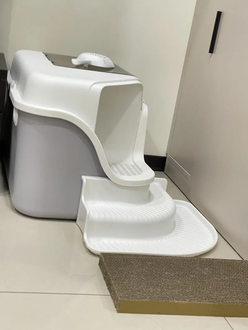 Large Cat Litter Boxes Corridor Style Design Enclosed Litter Tray Odor Splash-Proof Kitten Toilet Convenient Lid Pet Clean
