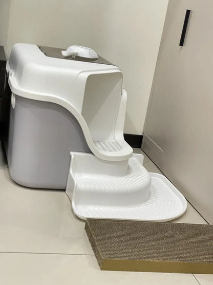 Large Cat Litter Boxes Corridor Style Design Enclosed Litter Tray Odor Splash-Proof Kitten Toilet Convenient Lid Pet Clean