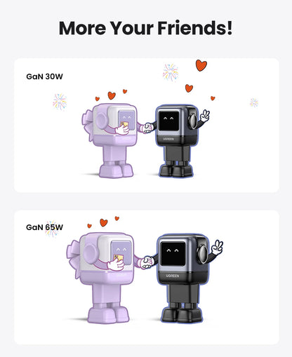 UGREEN 65W GaN Charger Uno Robot Design Quick Charge 4.0 3.0 PPS PD Fast Charger for iPhone 17 16 15 Pro Macbook  Laptop Tablet