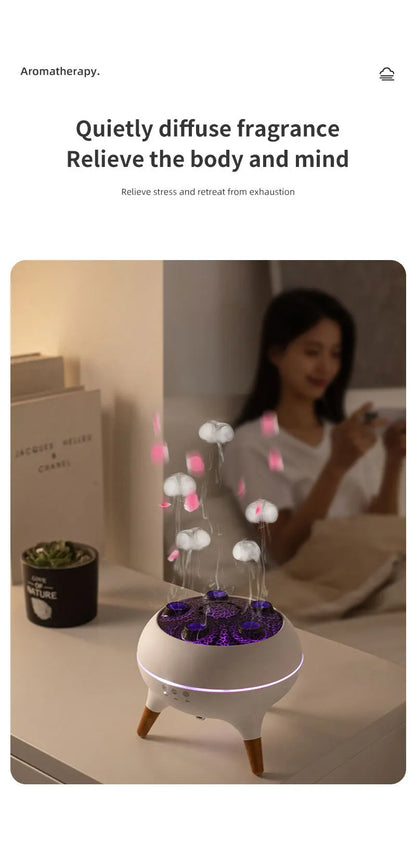 Dynamic multi-spray aromatherapy machine, desktop flame humidifier, household smoke ring jellyfish spray humidifier