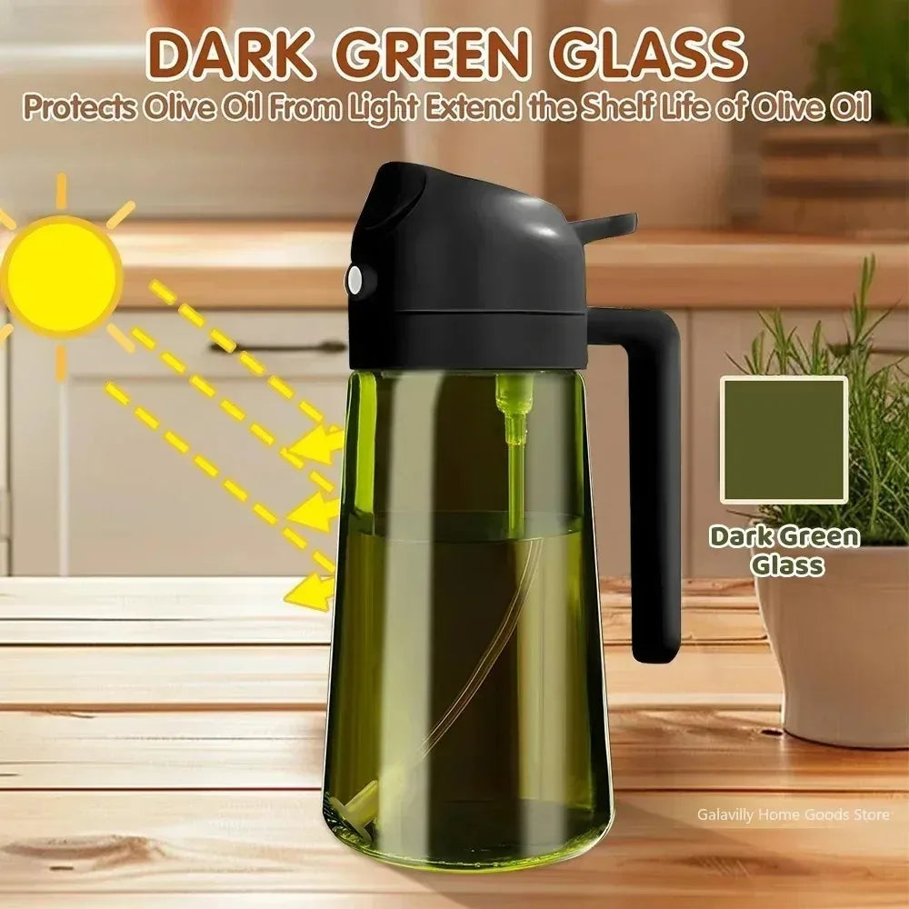 470ML Light-Blocking Dark Oil Sprayer for Cooking 2 in 1 Olive Oil Dispenser Bottle for Kitchen Dark Green Glass Oil Bottle