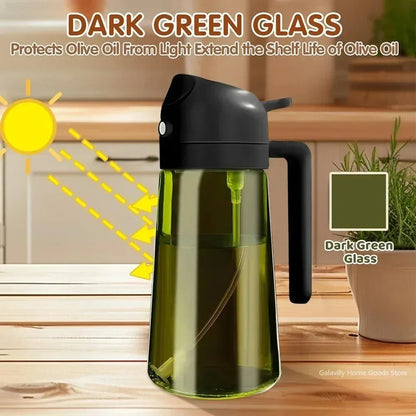 470ML Light-Blocking Dark Oil Sprayer for Cooking 2 in 1 Olive Oil Dispenser Bottle for Kitchen Dark Green Glass Oil Bottle