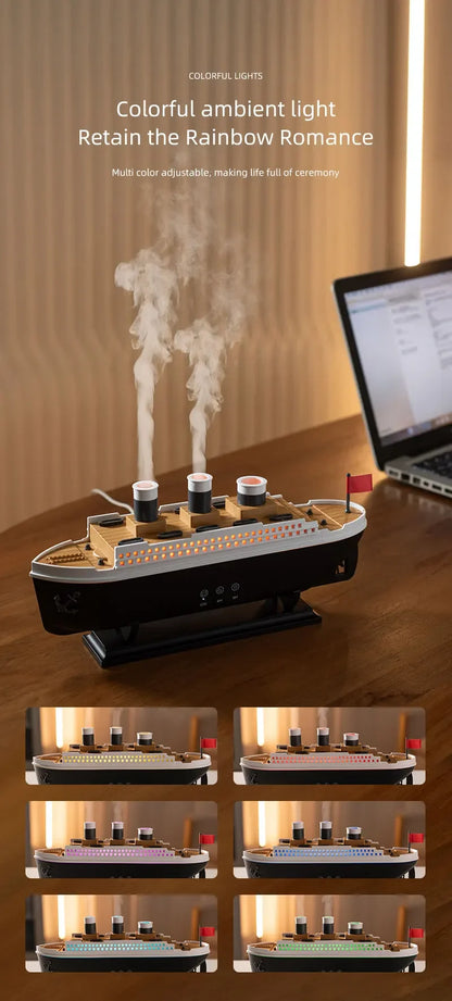 Titanic Ship Model Air Humidifier Remote Control Home 250ml Essential Oil Jellyfish Smoke Ring Spray Aroma Diffuser Humidifiers
