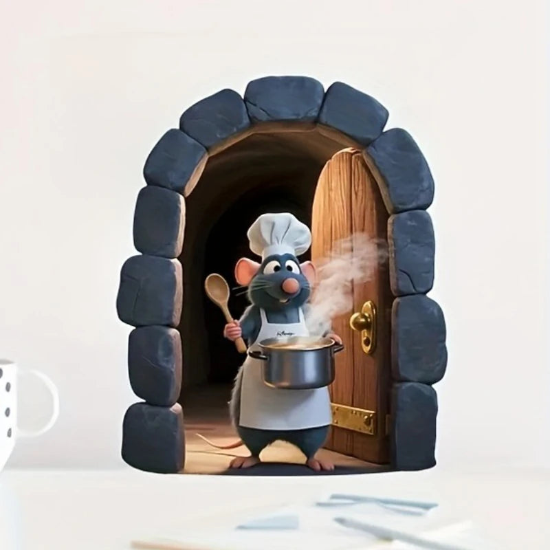 1pc Cute Little Mouse Sticker Kitchen Chef Wall Decoration Living Room Bedroom Kitchen Wall Sticker Home Decoration Accessories