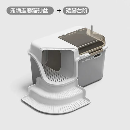 Large Cat Litter Boxes Corridor Style Design Enclosed Litter Tray Odor Splash-Proof Kitten Toilet Convenient Lid Pet Clean