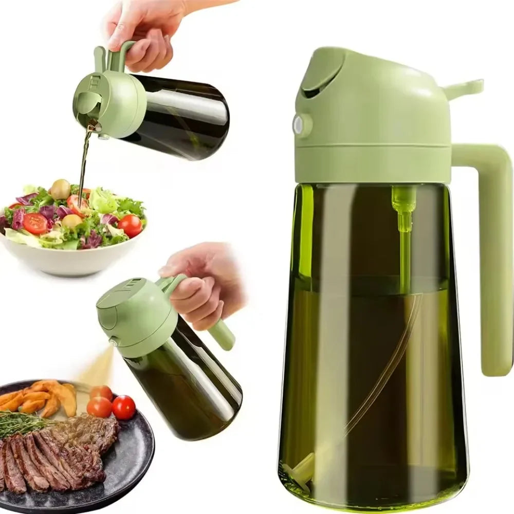 470ML Light-Blocking Dark Oil Sprayer for Cooking 2 in 1 Olive Oil Dispenser Bottle for Kitchen Dark Green Glass Oil Bottle