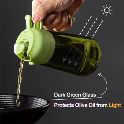 470ML Light-Blocking Dark Oil Sprayer for Cooking 2 in 1 Olive Oil Dispenser Bottle for Kitchen Dark Green Glass Oil Bottle