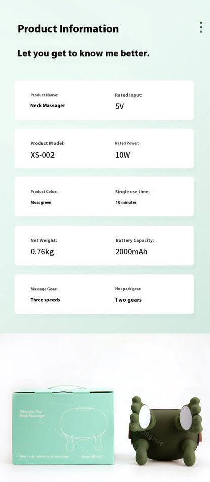 Electric Neck Shoulder Bionic Massager Kneading for Cervical Spine Back Pain Relief Muscles Relax Trapezius Neck Massager