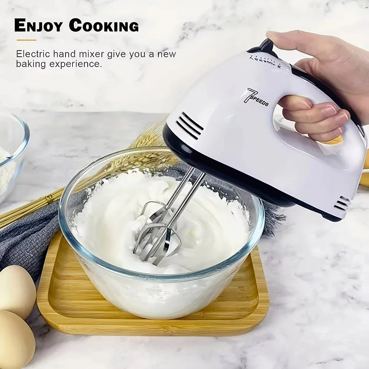 Handheld Electric Egg Beater 7-Speed Mini Automatic Mixer for Egg White And Cream with EU/US Plug Household Kitchen Tool