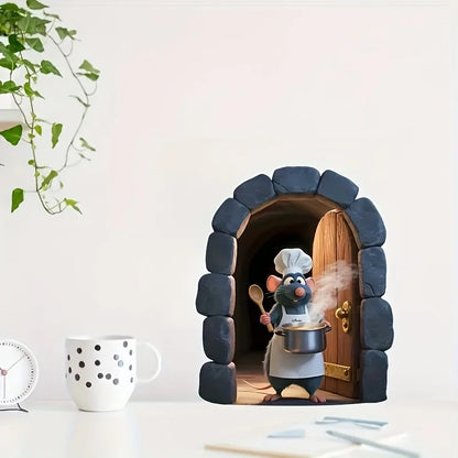 1pc Cute Little Mouse Sticker Kitchen Chef Wall Decoration Living Room Bedroom Kitchen Wall Sticker Home Decoration Accessories