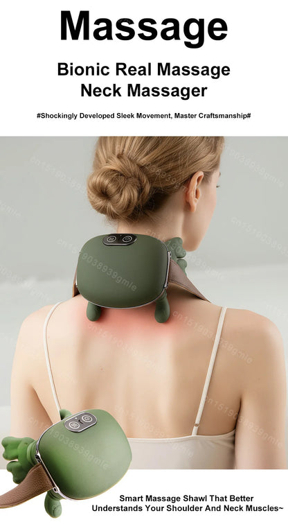 Electric Neck Shoulder Bionic Massager Kneading for Cervical Spine Back Pain Relief Muscles Relax Trapezius Neck Massager