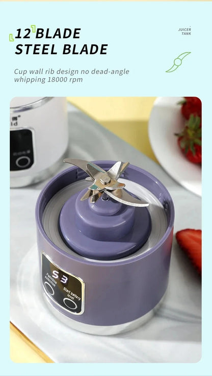 2025 New Household Charging MINI Crushed Ice Electric Juicer Powerful Motor 450ML Large Capacity Digital Display Juice Cup