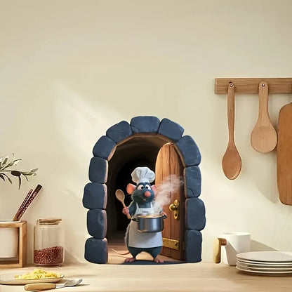 1pc Cute Little Mouse Sticker Kitchen Chef Wall Decoration Living Room Bedroom Kitchen Wall Sticker Home Decoration Accessories