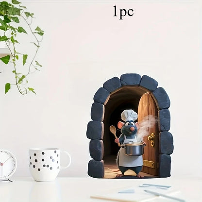 1pc Cute Little Mouse Sticker Kitchen Chef Wall Decoration Living Room Bedroom Kitchen Wall Sticker Home Decoration Accessories
