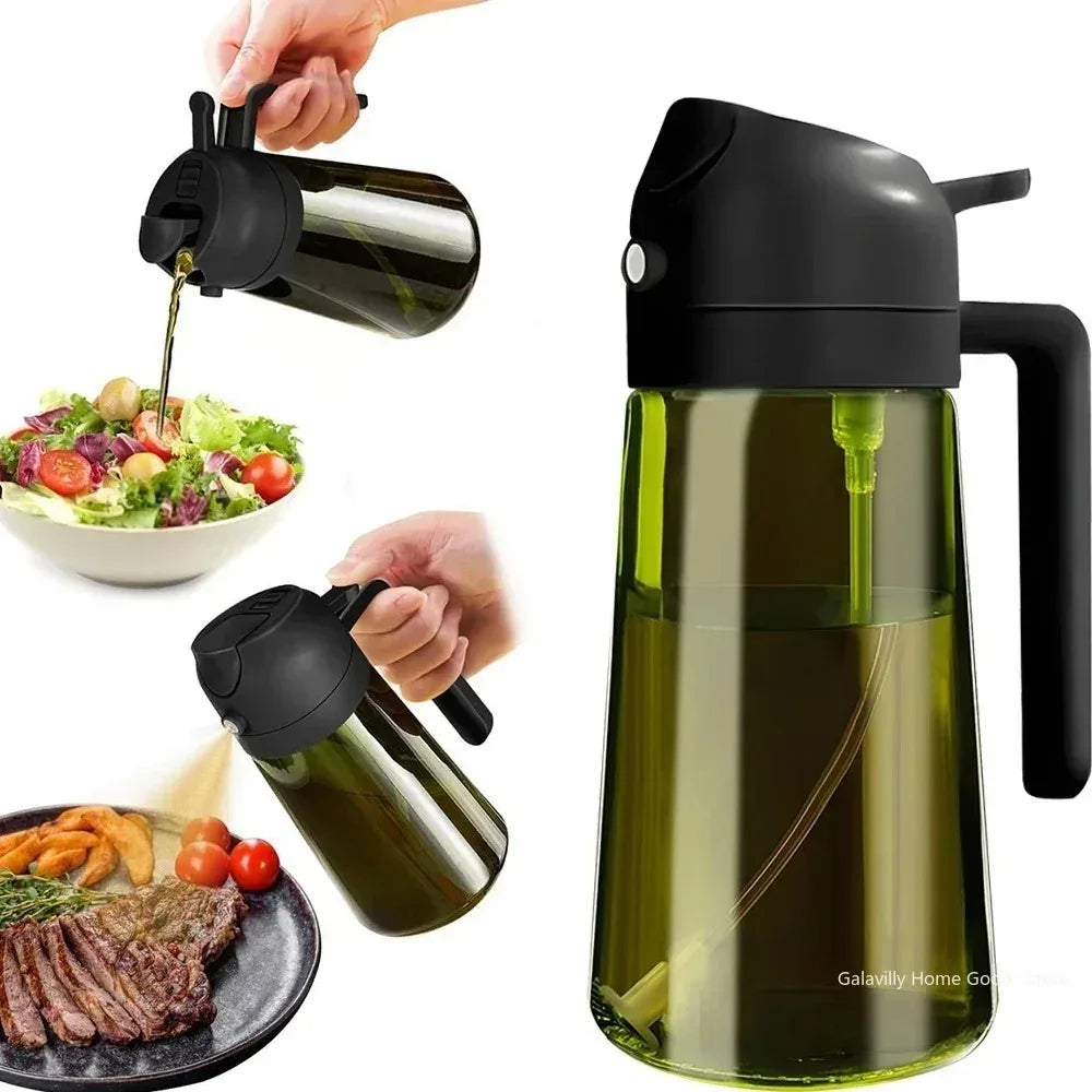 470ML Light-Blocking Dark Oil Sprayer for Cooking 2 in 1 Olive Oil Dispenser Bottle for Kitchen Dark Green Glass Oil Bottle
