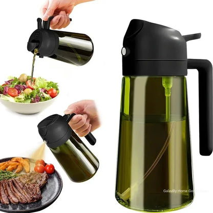 470ML Light-Blocking Dark Oil Sprayer for Cooking 2 in 1 Olive Oil Dispenser Bottle for Kitchen Dark Green Glass Oil Bottle