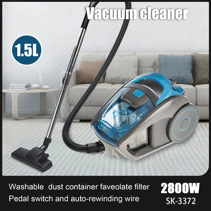 2800W 15000PA Bagless Cylindrical Vacuum Cleaner, Multi-Cyclonic Filtration, Corned Vacuum for Hard Floors, Carpets, Pet Hair