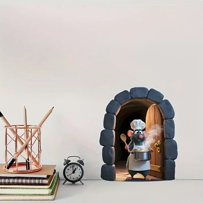 1pc Cute Little Mouse Sticker Kitchen Chef Wall Decoration Living Room Bedroom Kitchen Wall Sticker Home Decoration Accessories