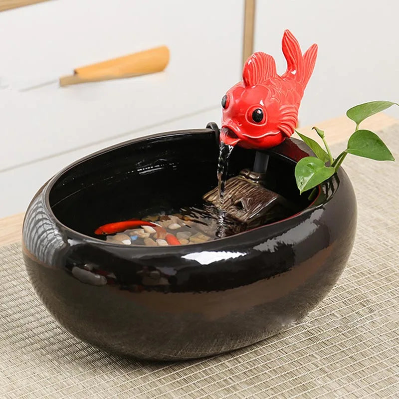 Ceramic Fountain Meditation Calming Waterfall Hydroponic Vase Fish Tank Feng Shui Water Feature Office Home Decor Powered