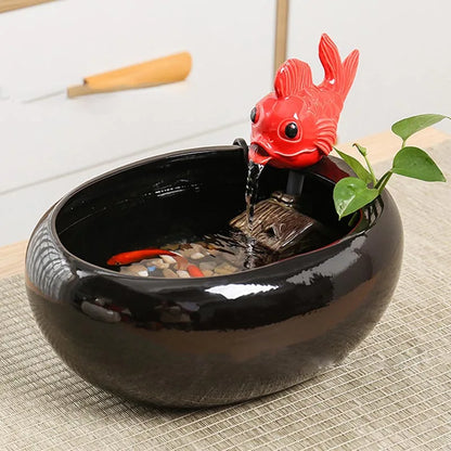 Ceramic Fountain Meditation Calming Waterfall Hydroponic Vase Fish Tank Feng Shui Water Feature Office Home Decor Powered