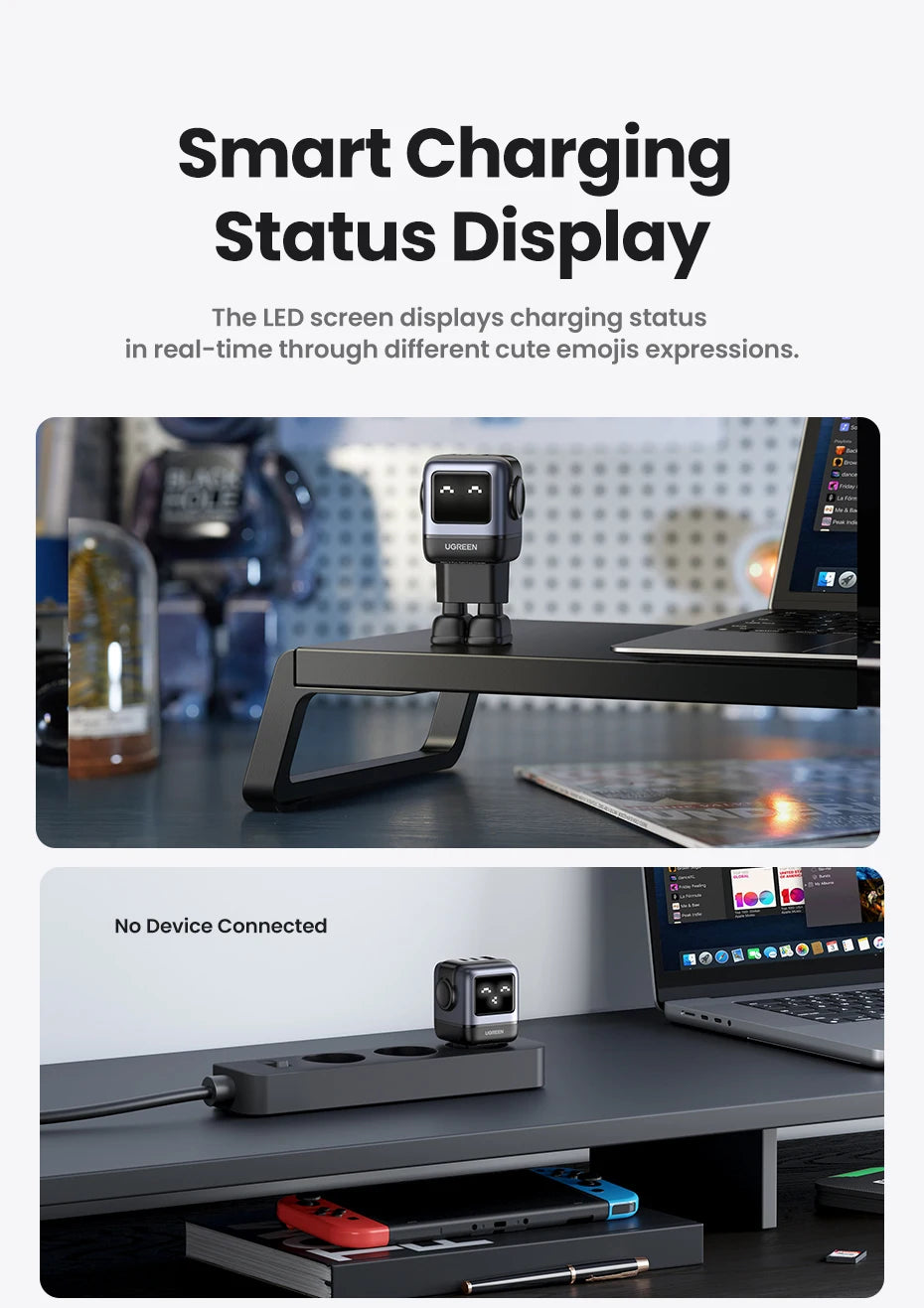 UGREEN 65W GaN Charger Uno Robot Design Quick Charge 4.0 3.0 PPS PD Fast Charger for iPhone 17 16 15 Pro Macbook  Laptop Tablet