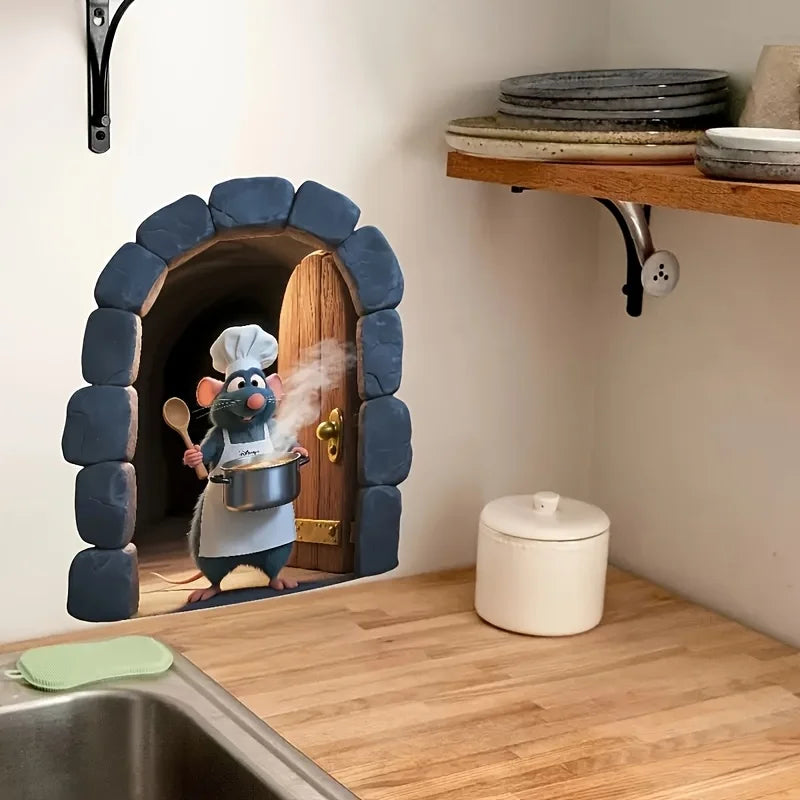 1pc Cute Little Mouse Sticker Kitchen Chef Wall Decoration Living Room Bedroom Kitchen Wall Sticker Home Decoration Accessories
