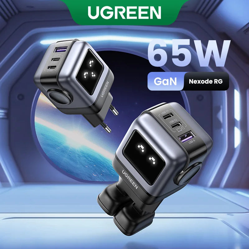 UGREEN 65W GaN Charger Uno Robot Design Quick Charge 4.0 3.0 PPS PD Fast Charger for iPhone 17 16 15 Pro Macbook  Laptop Tablet