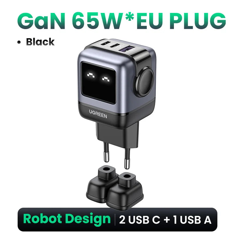 UGREEN 65W GaN Charger Uno Robot Design Quick Charge 4.0 3.0 PPS PD Fast Charger for iPhone 17 16 15 Pro Macbook  Laptop Tablet