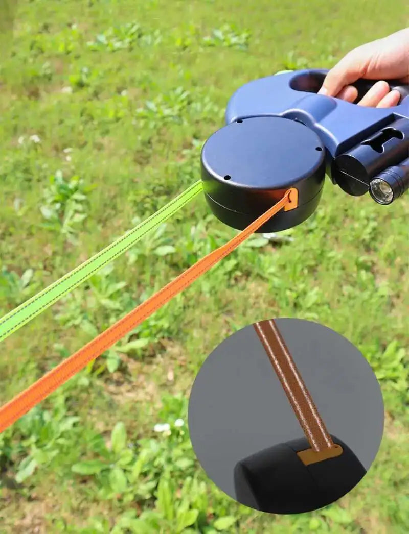 Auto Retractable Double-Ended Dog Leash 3m with LED Flashlight Waste Bag Box Roulette 360 Degree Dual Traction Rope Pet Supplies